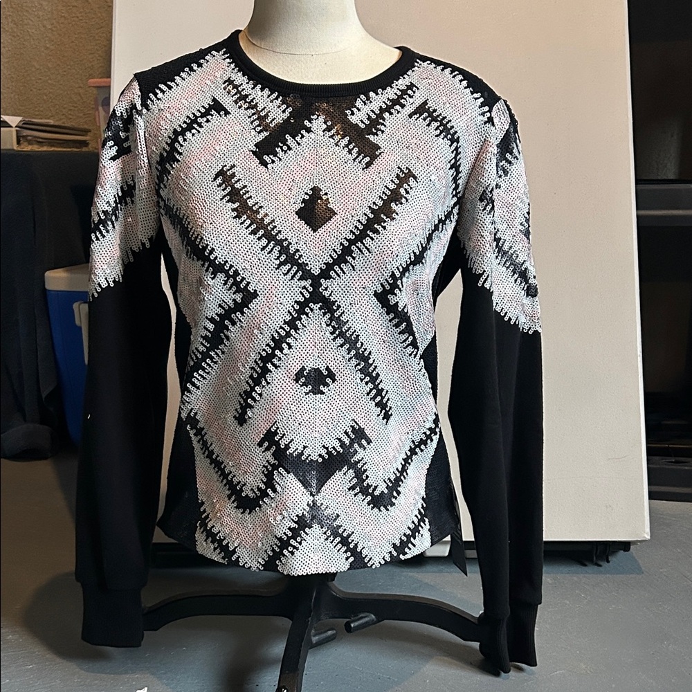 BCBGMaxAzria Black and White Crew Neck Sweater